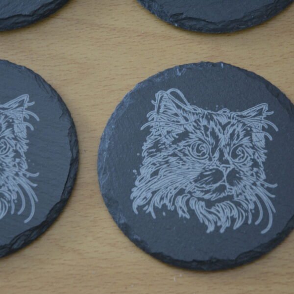 Slate Coasters with Cat Design