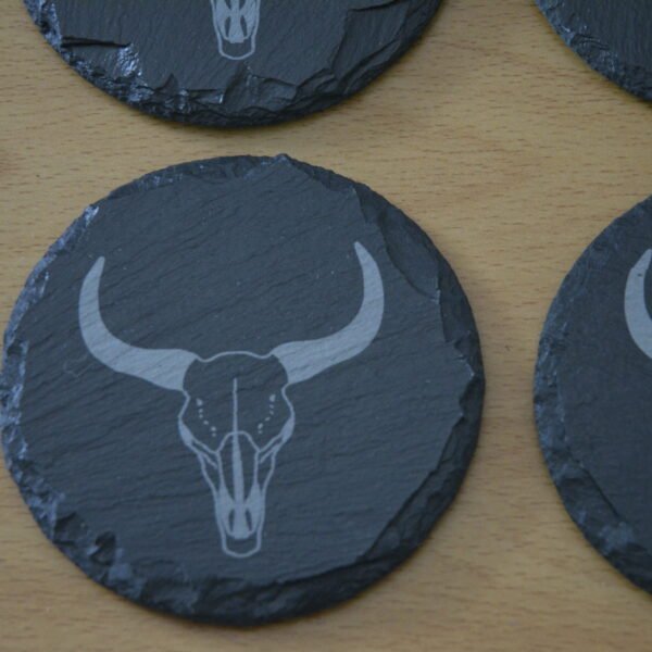 Slate Coasters with Bull Skull