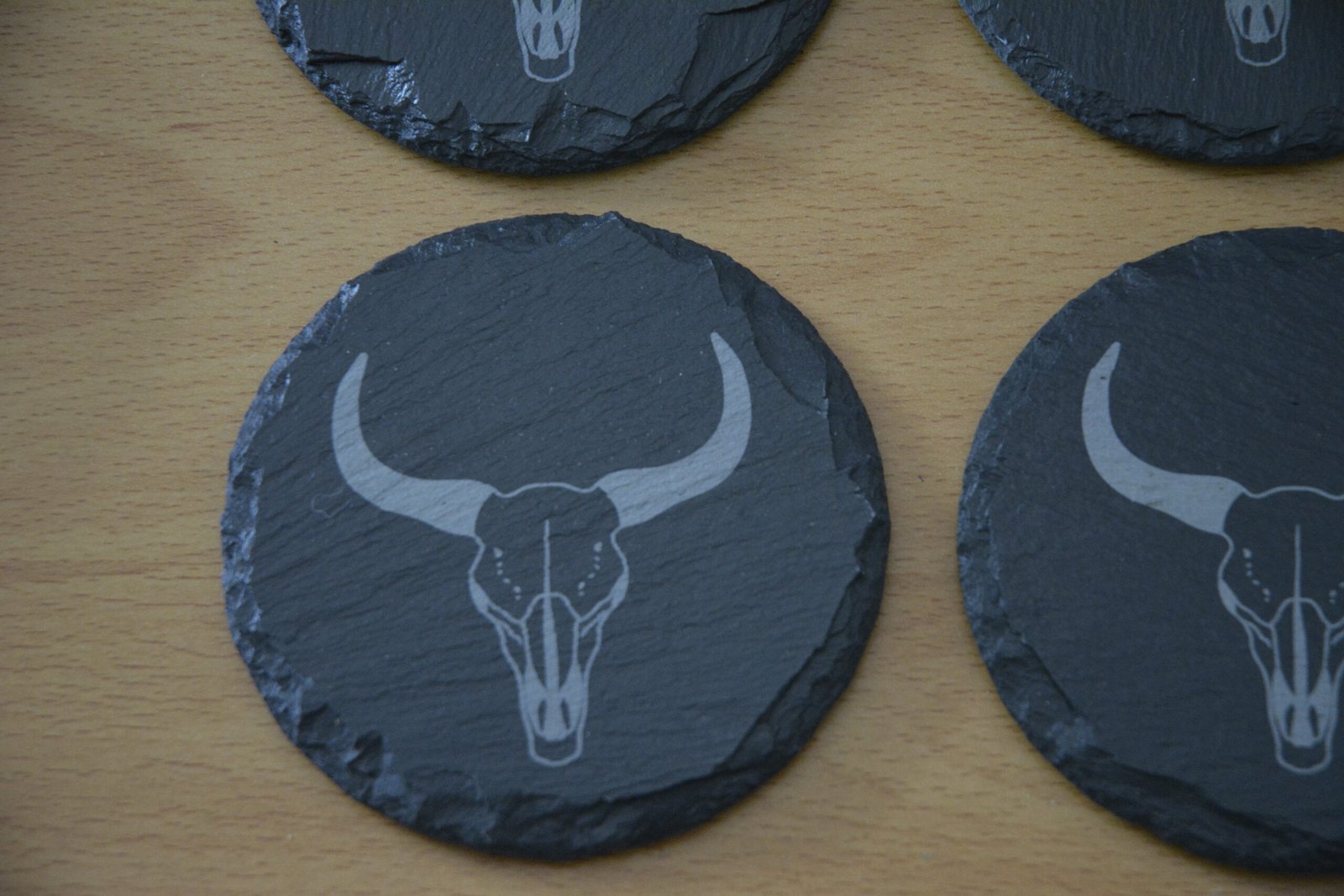 Slate Coasters with Bull Skull