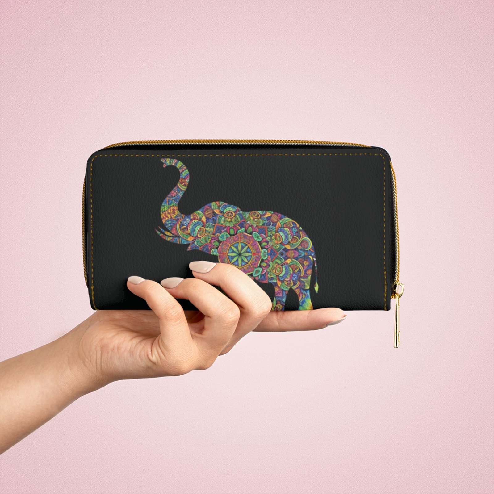 Personalized Mandala Elephant Zipper Wallet - Image 7