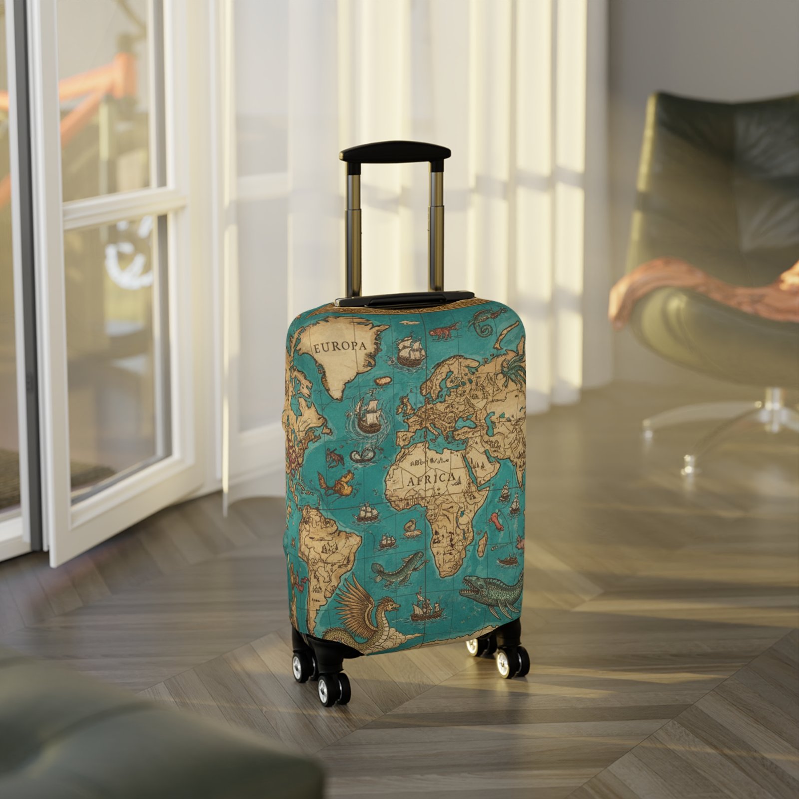 Vintage Map with Sea Monsters Luggage Cover - Image 3