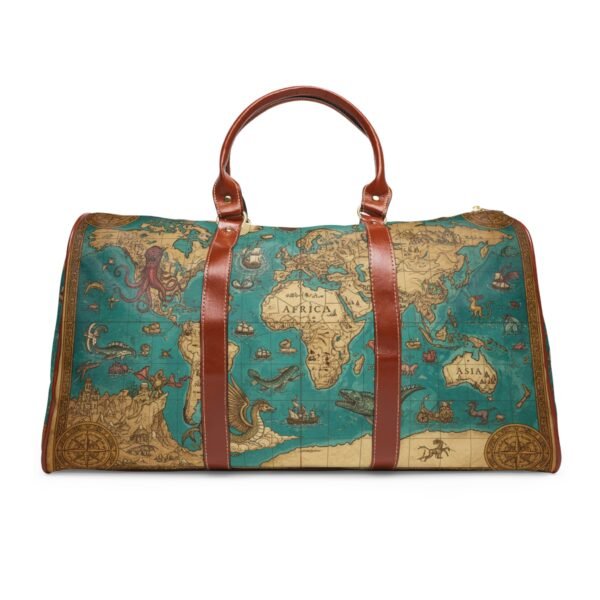 World Map with Mythical Creatures Waterproof Travel Bag