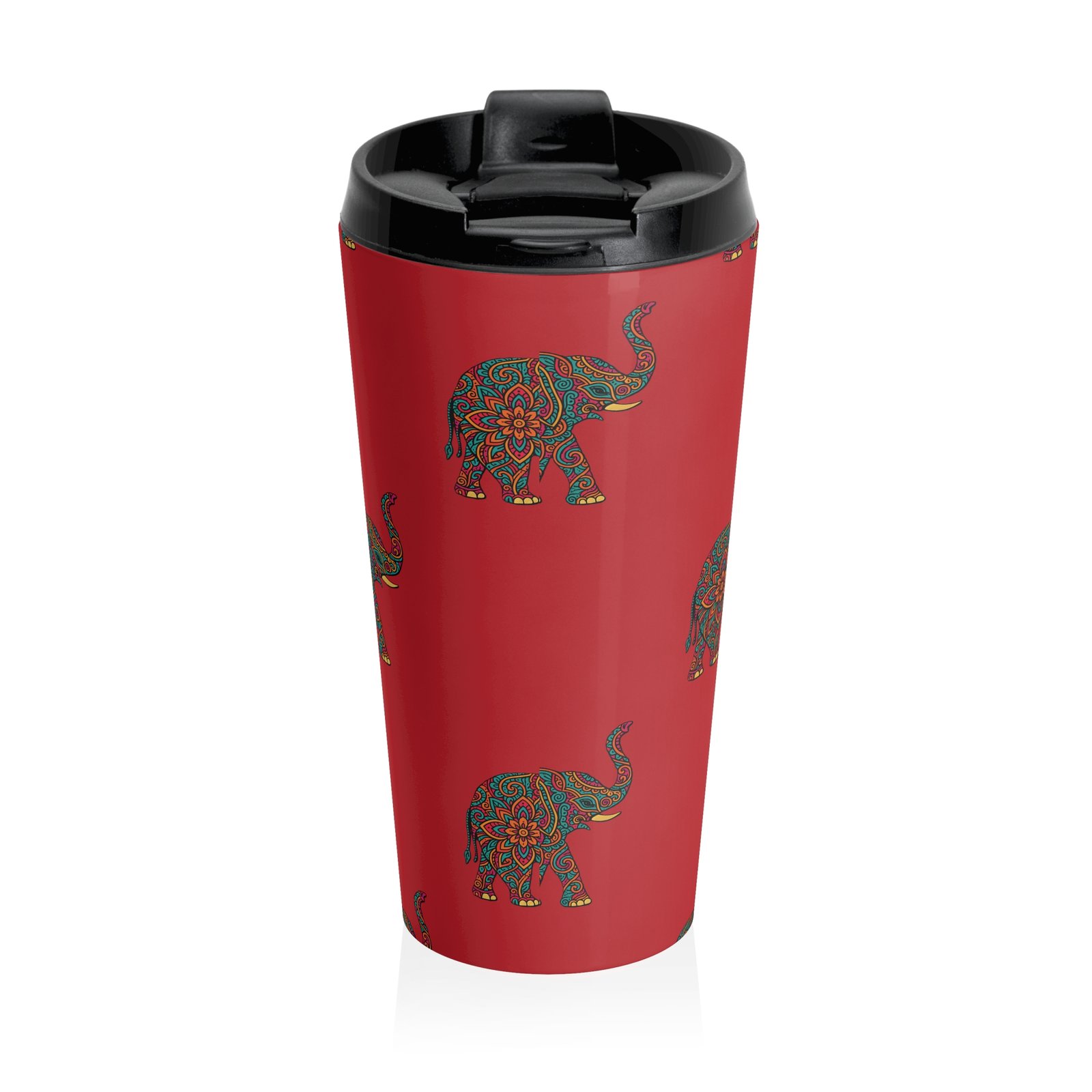 Personalized Vibrant Mandala Elephant Travel Mug - Red - Image 2