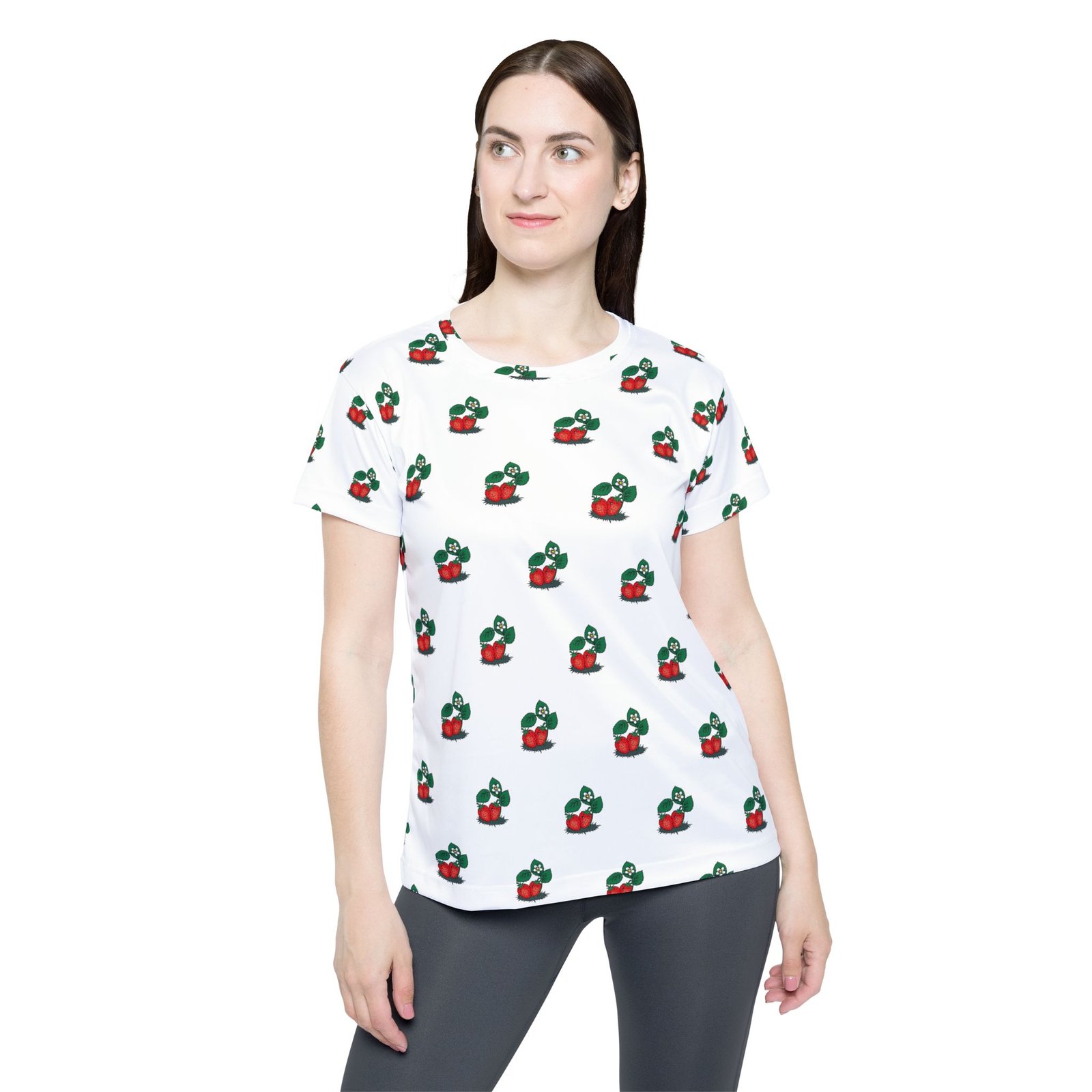 Smiling Strawberries Print Women's Sports Jersey - Image 3