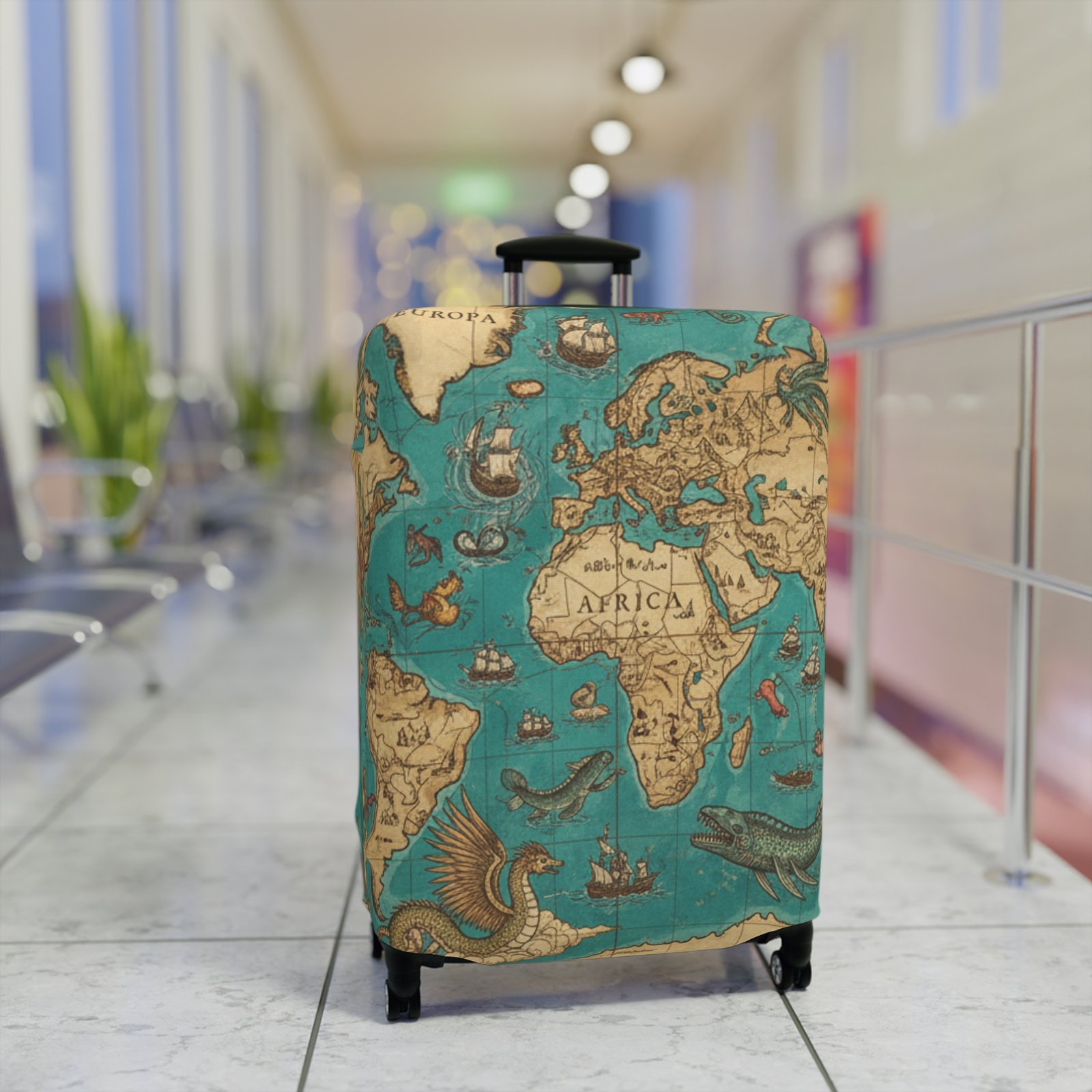 Vintage Map with Sea Monsters Luggage Cover - Image 8