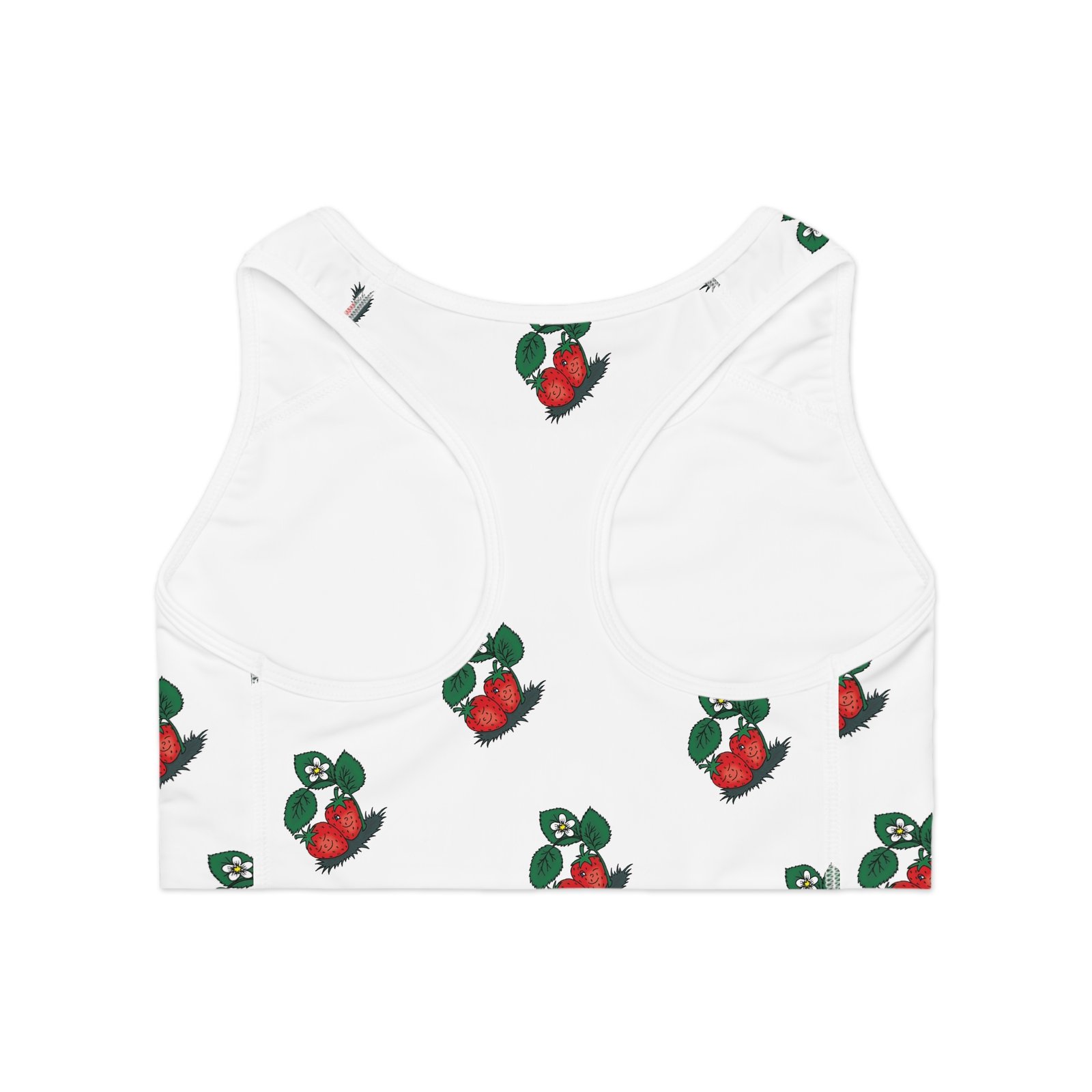 Smiling Strawberries Print Sports Bra - Vibrant & Supportive Activewear - Image 2