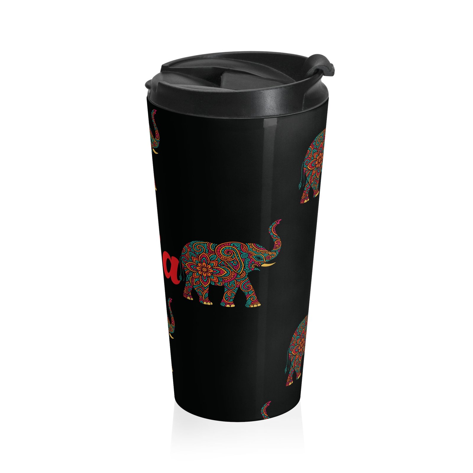 Personalized Vibrant Mandalla Elephant Travel Mug - Image 4