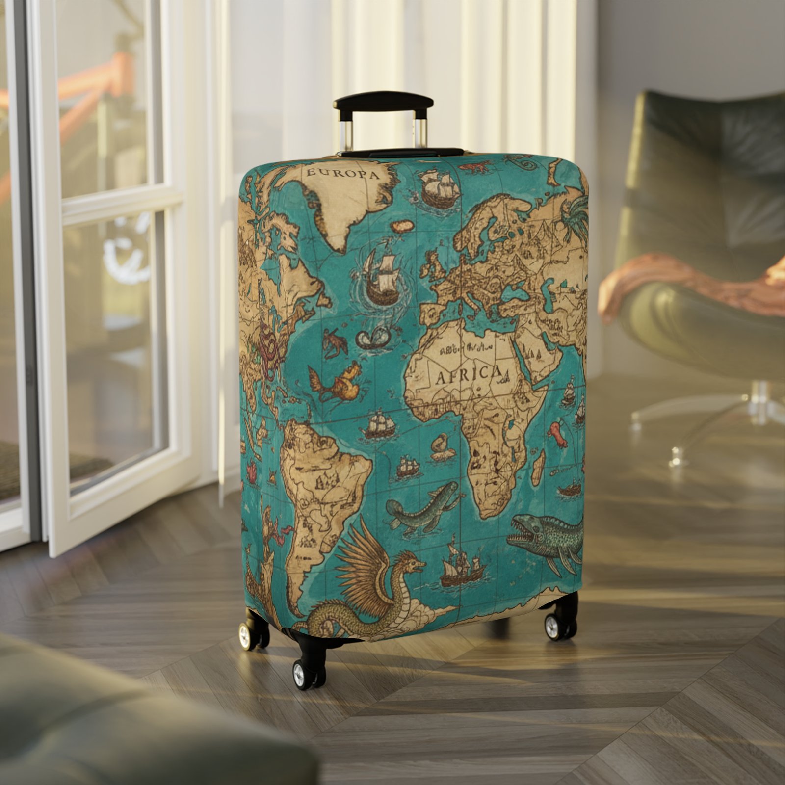 Vintage Map with Sea Monsters Luggage Cover - Image 9