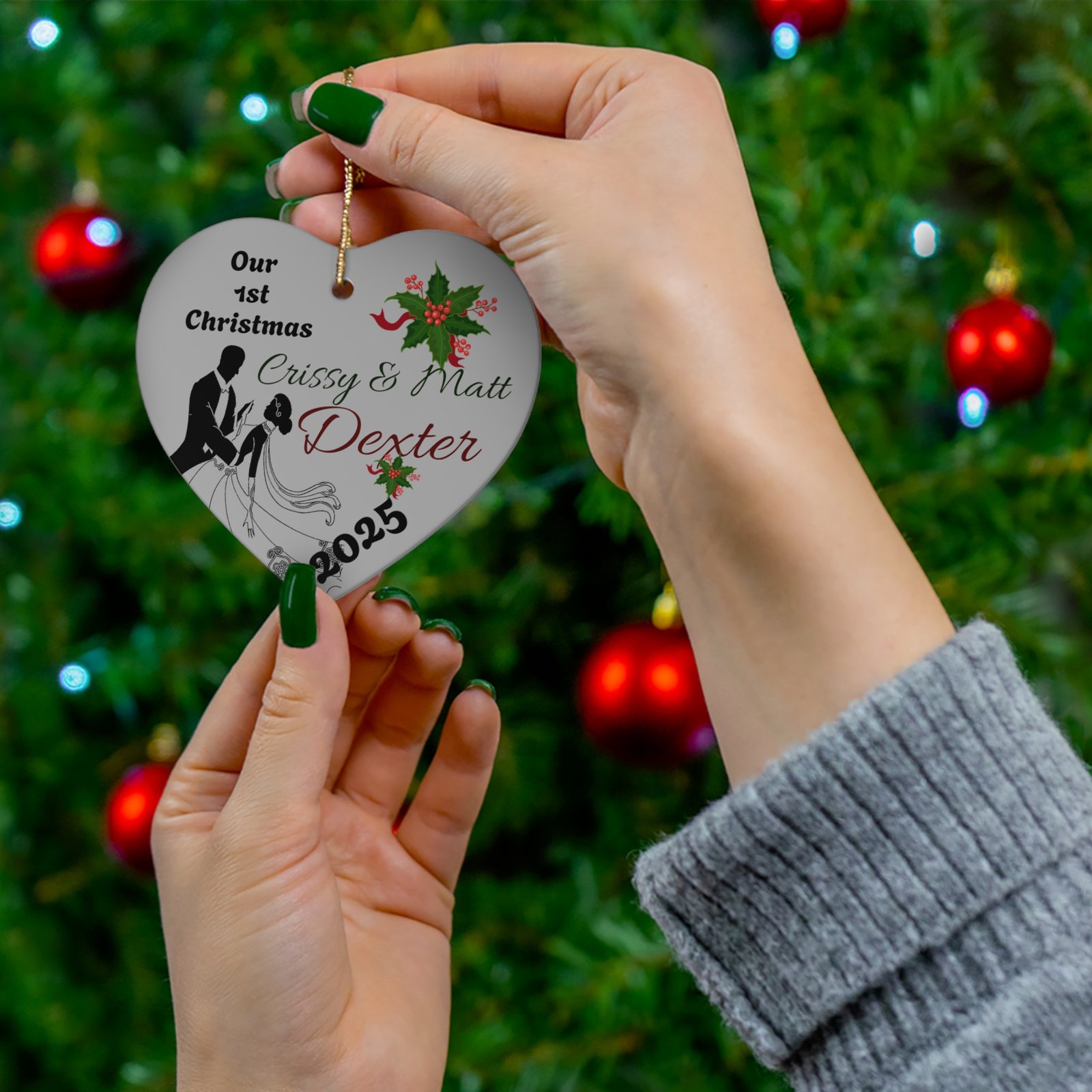 Personalized Wedding Ornament for 1st Christmas - Image 3