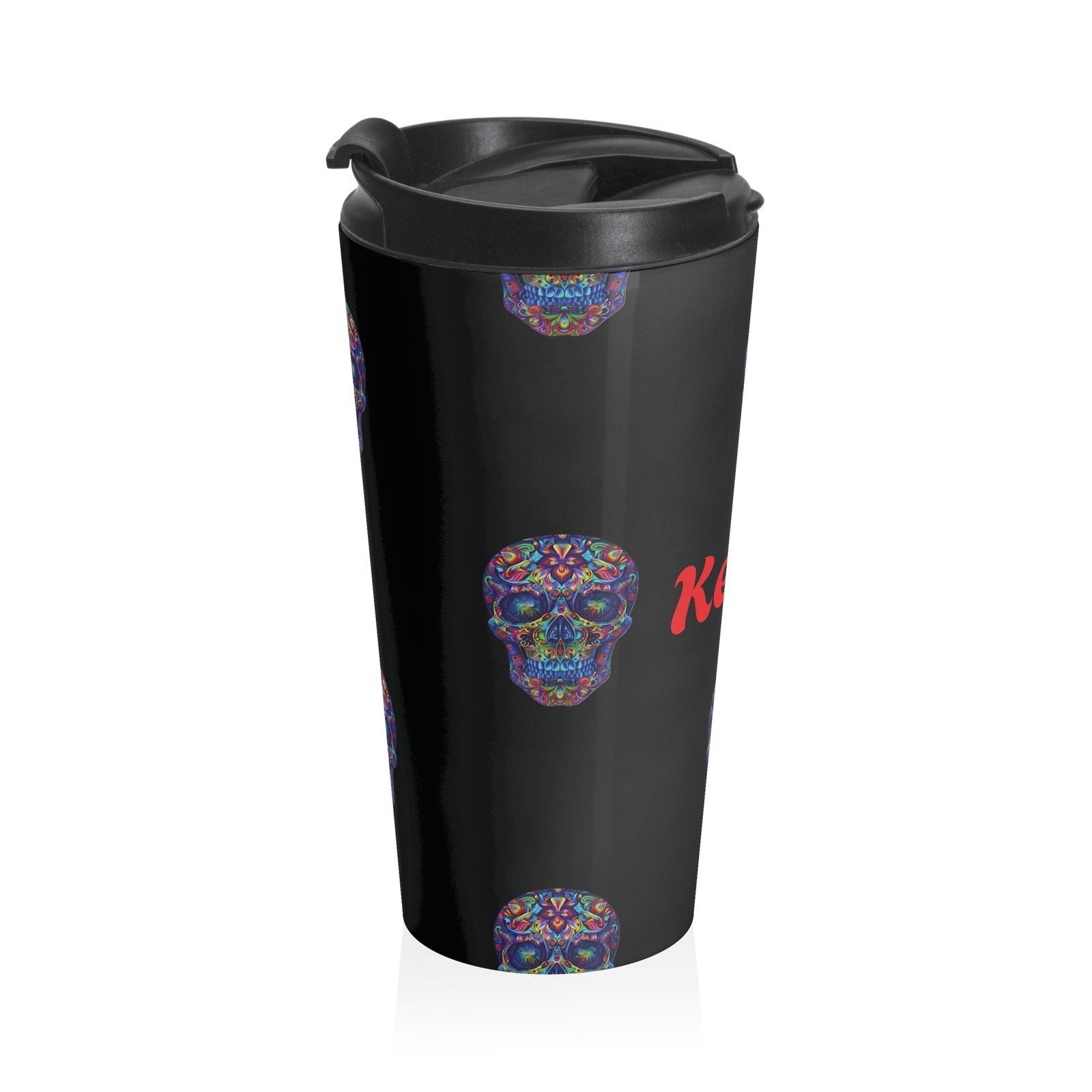 Personalized Vibrant Skull Travel Mug - Image 3