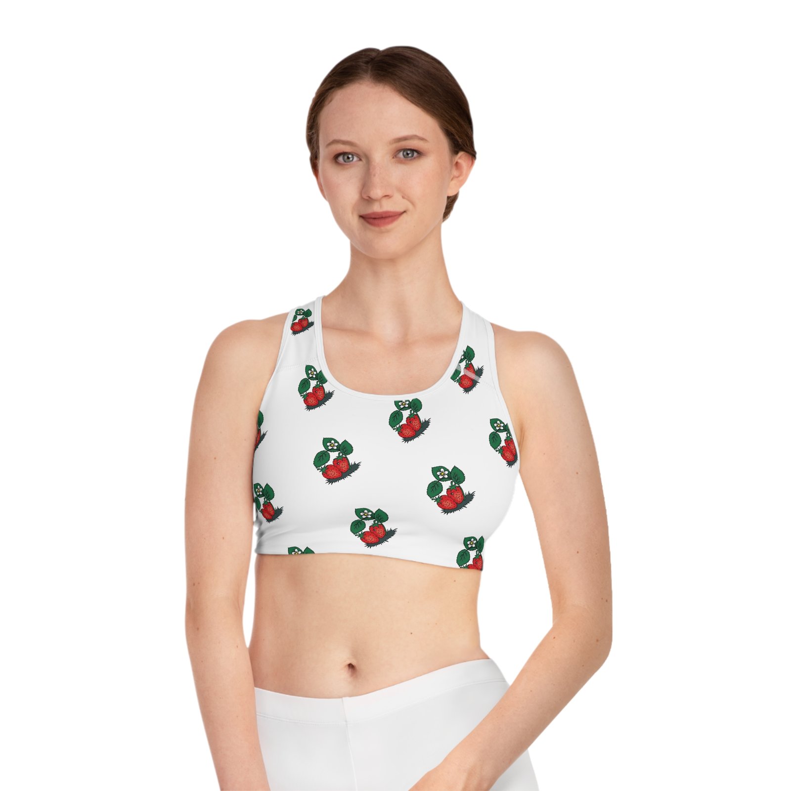 Smiling Strawberries Print Sports Bra - Vibrant & Supportive Activewear - Image 3