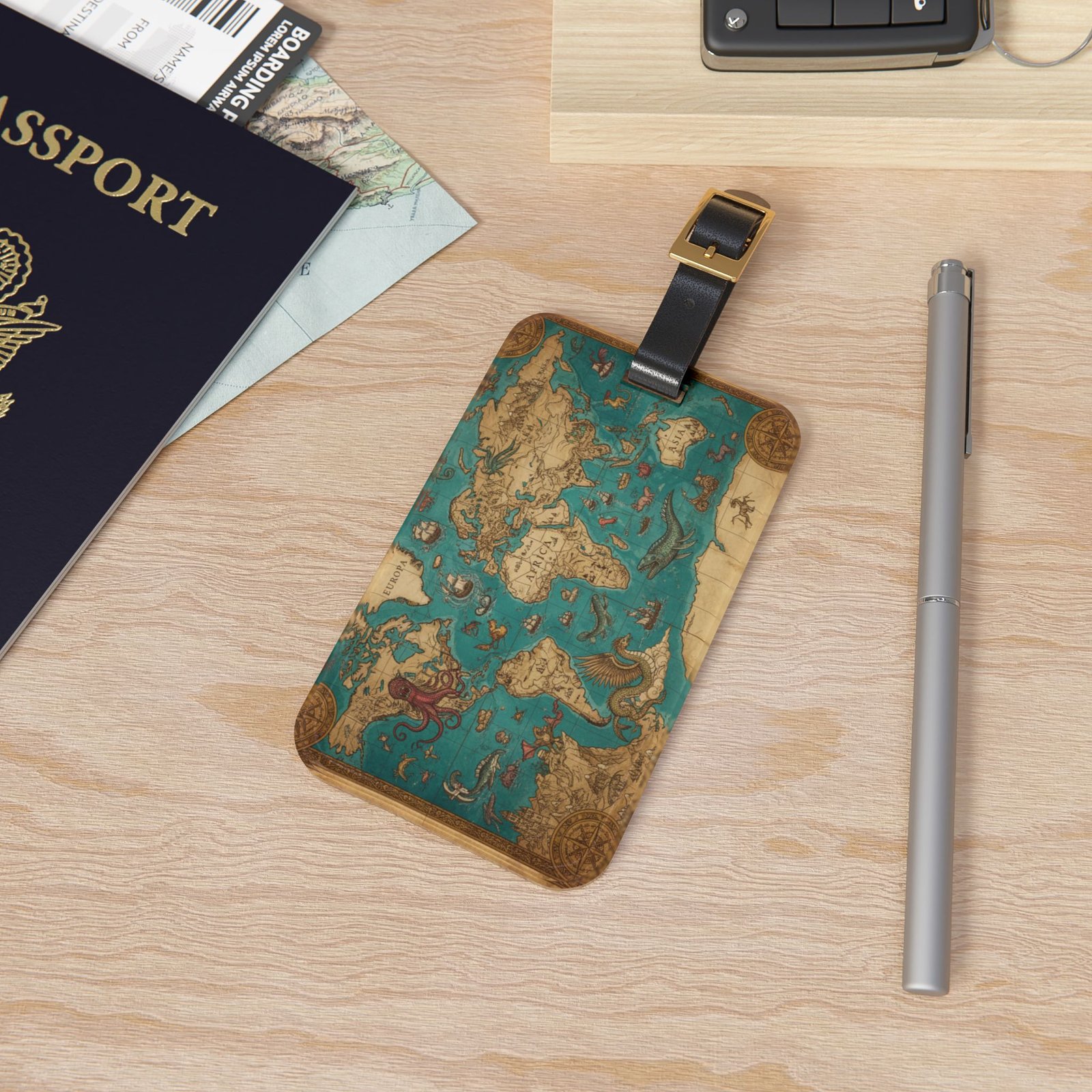 World Map with Mythical Creatures Luggage Tag - Image 4