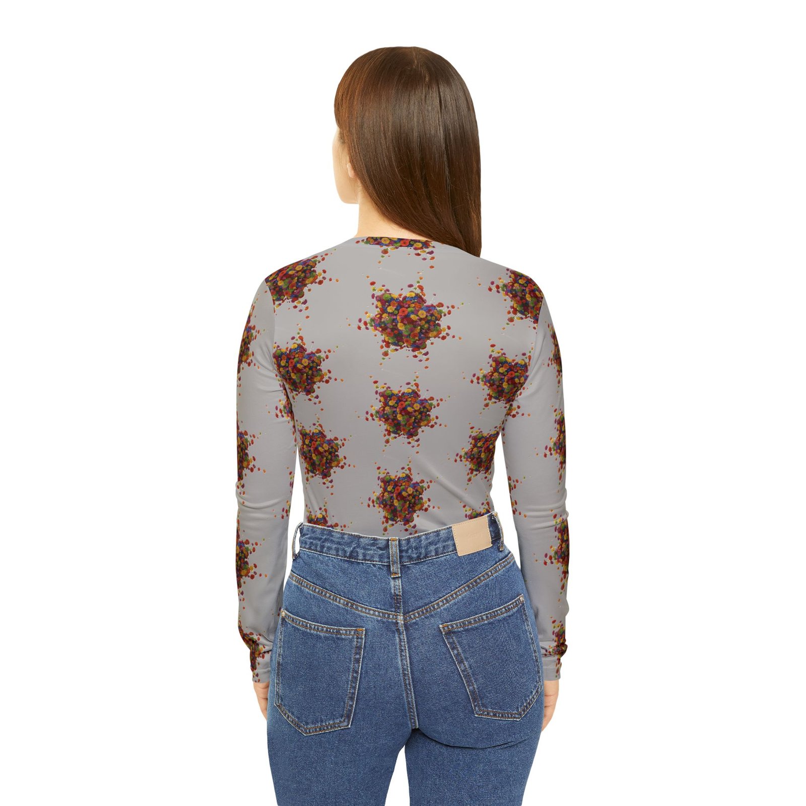 Women's Long Sleeve V-neck Shirt with Colorful Floral Print - Image 4