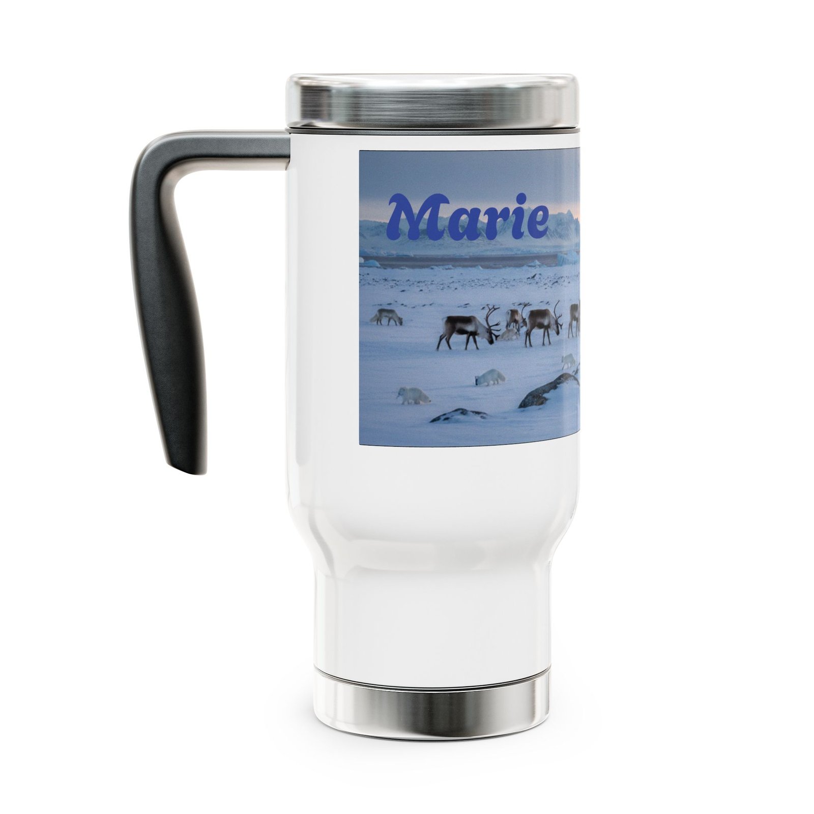Personalized Stainless Steel Travel Mug - 14oz with Handle - Image 2