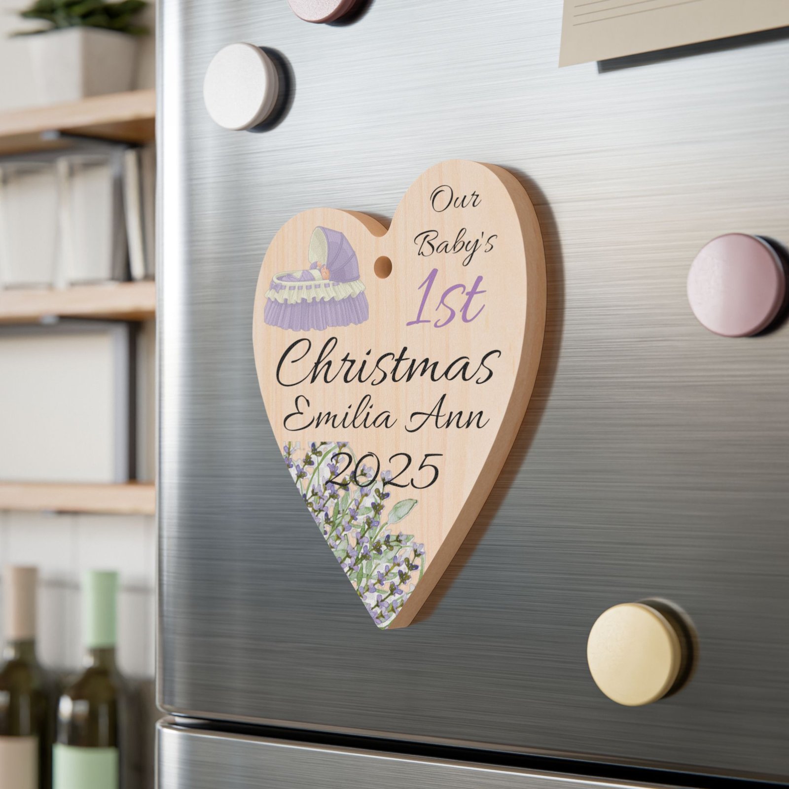 Personalized Wooden Baby's 1st Christmas w/Year Ornaments (and Magnet) - Image 2