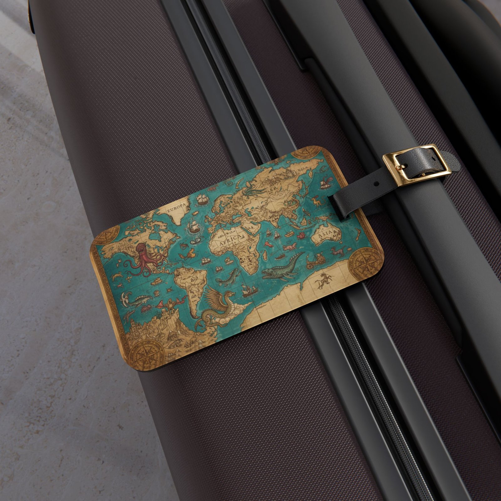 World Map with Mythical Creatures Luggage Tag - Image 5