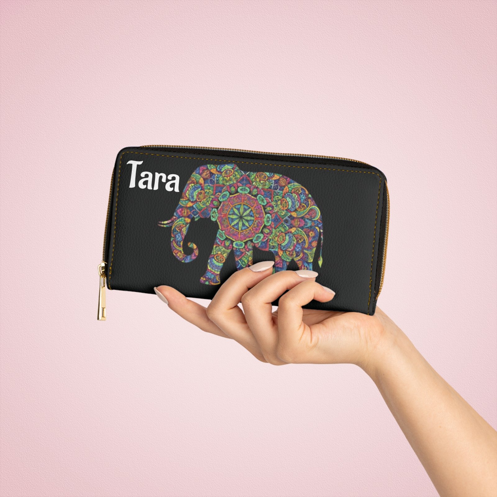 Personalized Mandala Elephant Zipper Wallet - Image 4
