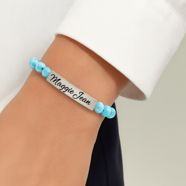 Personalized Natural Stone Bar Bracelet, Custom Engraved Jewelry