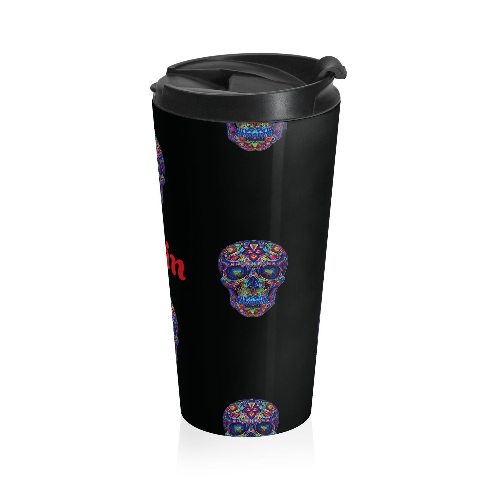 Personalized Vibrant Skull Travel Mug - Image 4