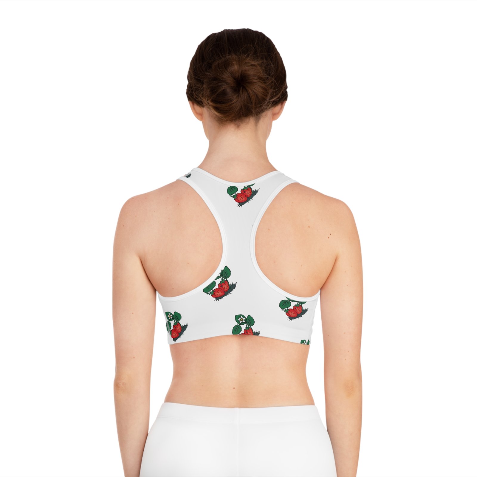 Smiling Strawberries Print Sports Bra - Vibrant & Supportive Activewear - Image 4
