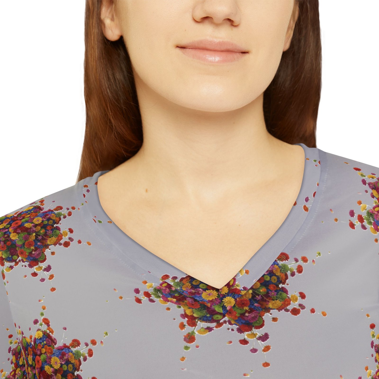 Women's Long Sleeve V-neck Shirt with Colorful Floral Print - Image 6