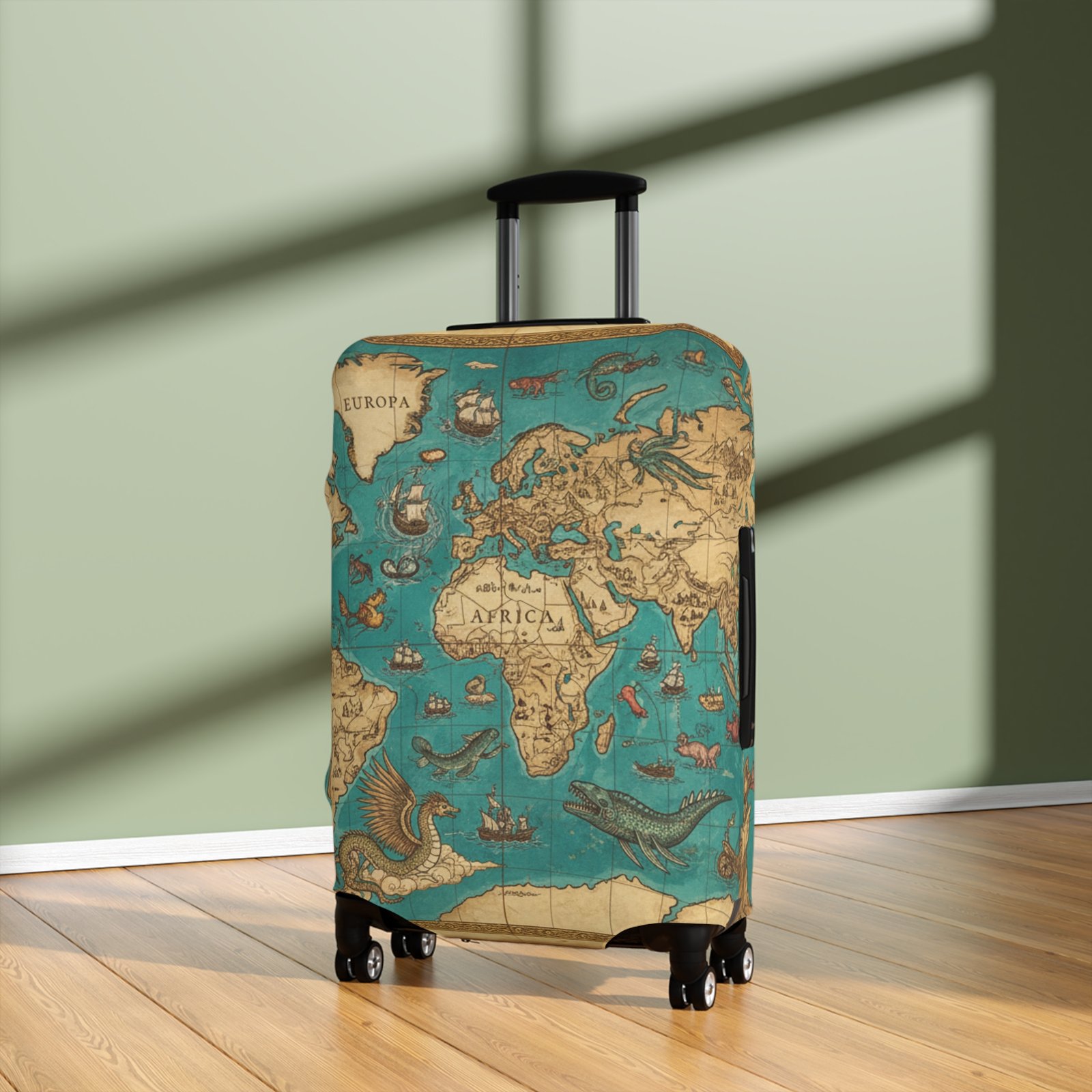 Vintage Map with Sea Monsters Luggage Cover - Image 5