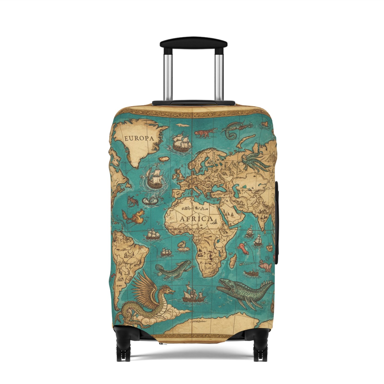 Vintage Map with Sea Monsters Luggage Cover - Image 4