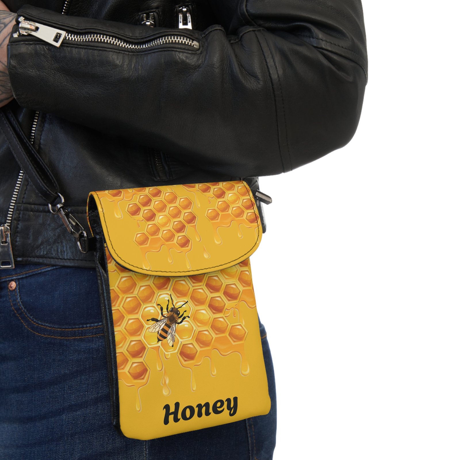 Personalized Honeycomb With Bee Small Cell Phone Wallet - Image 3