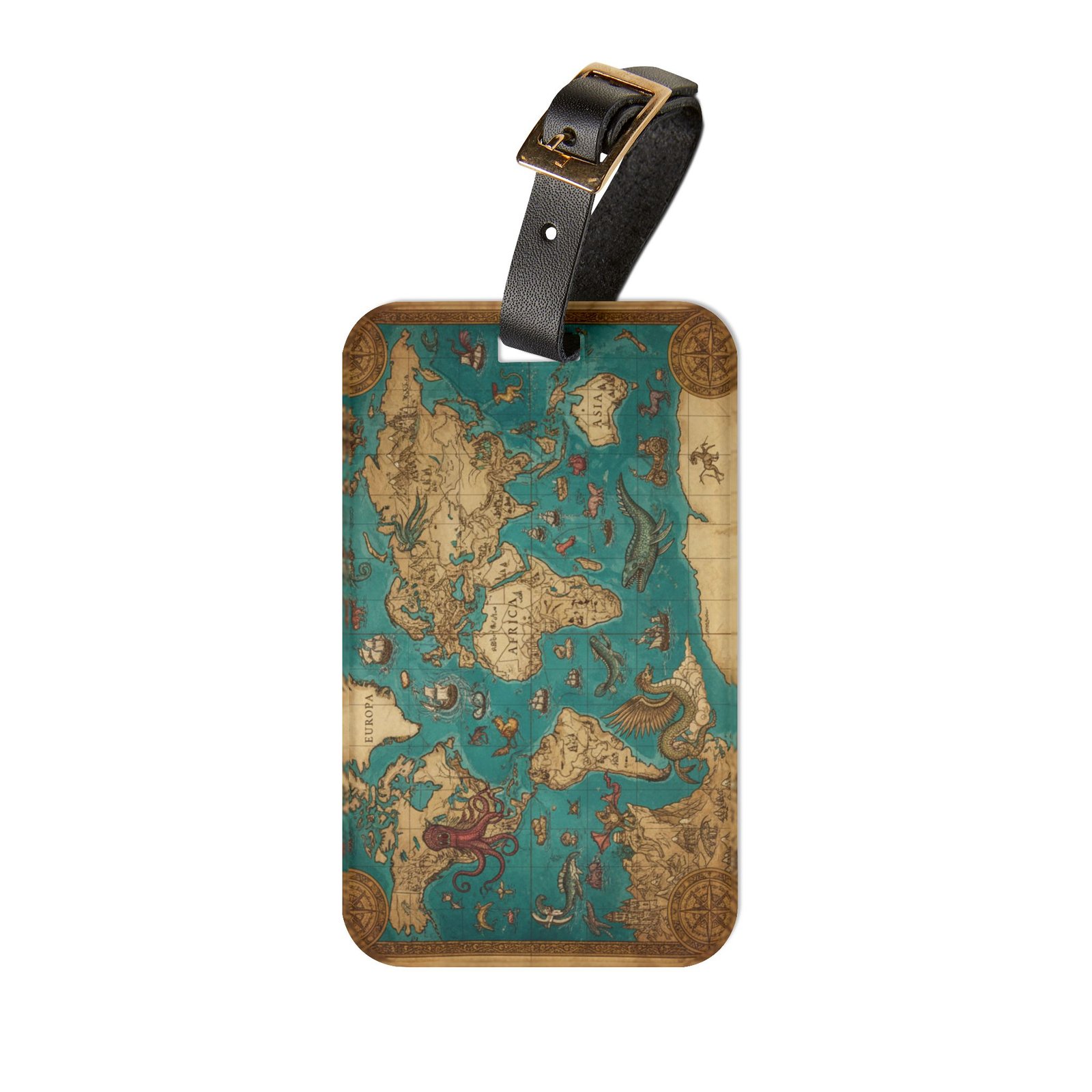 World Map with Mythical Creatures Luggage Tag