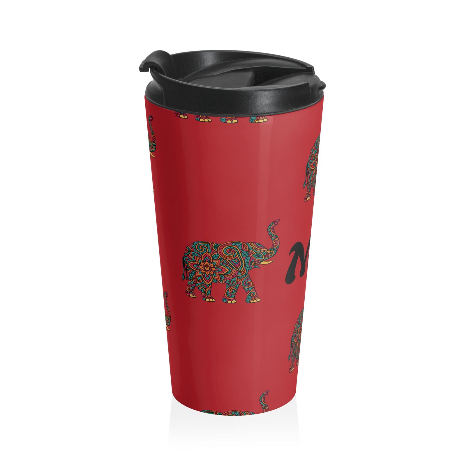 Personalized Vibrant Mandala Elephant Travel Mug - Red - Image 3