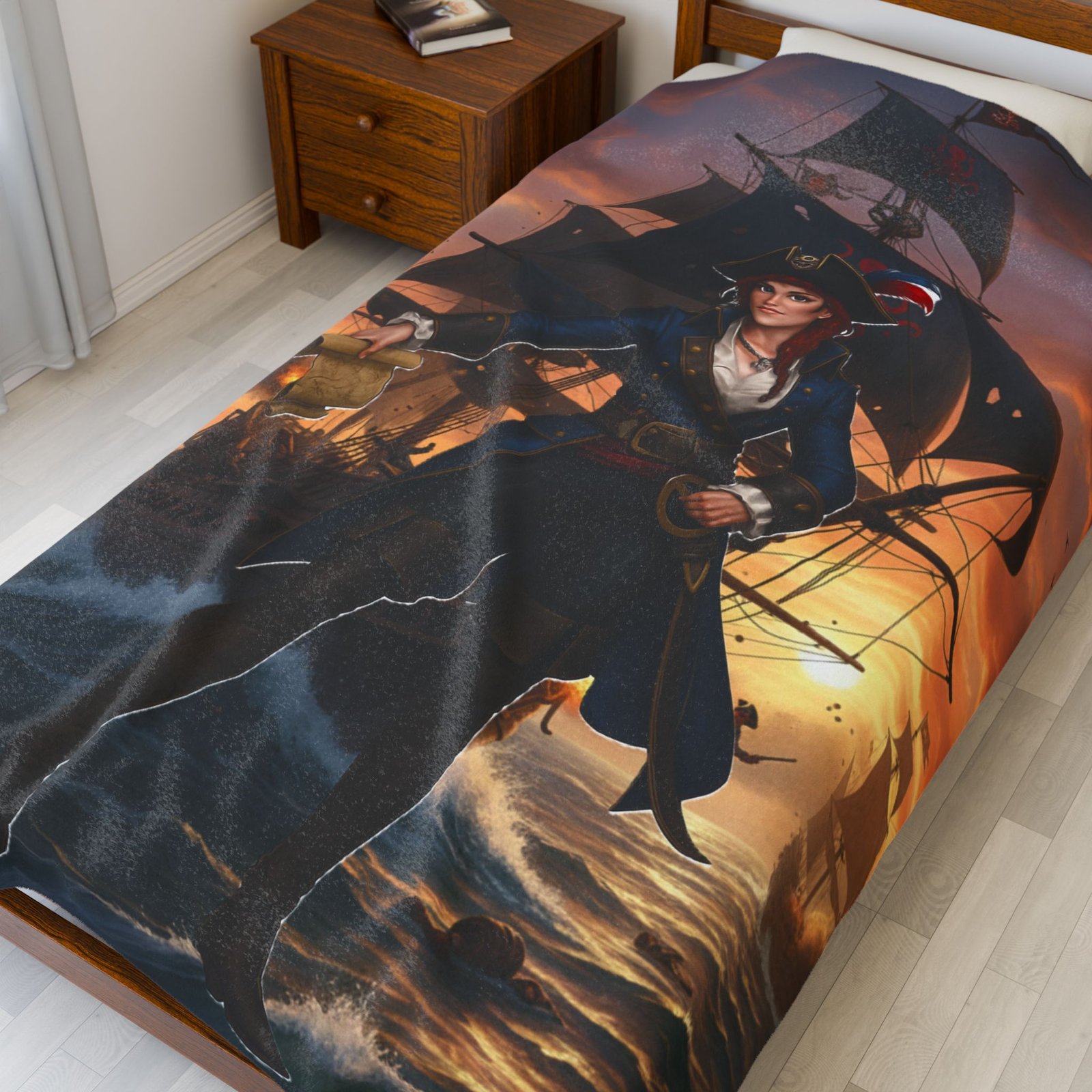 Lady Pirate-Themed Velveteen Plush Blanket - Image 3