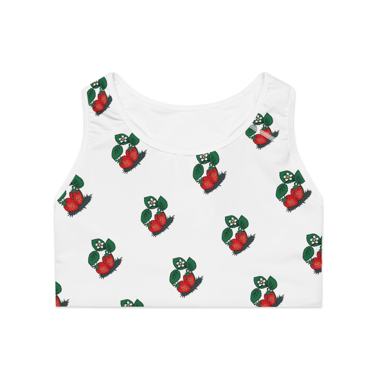 Smiling Strawberries Print Sports Bra - Vibrant & Supportive Activewear