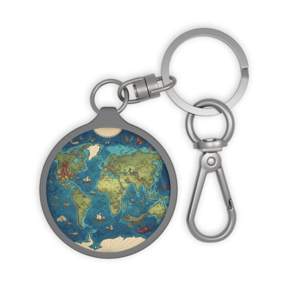 World Map with Mythical Creatures Keyring Tag