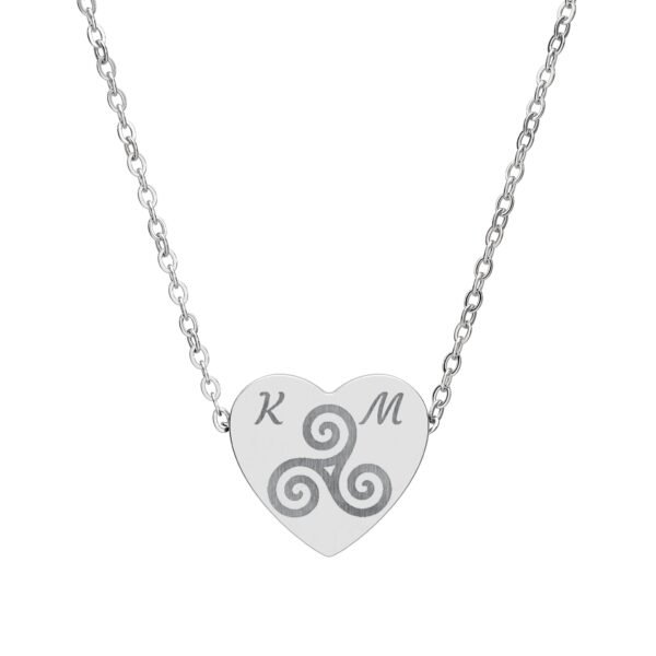 Personalized Triskelion with Initials Heart Necklace