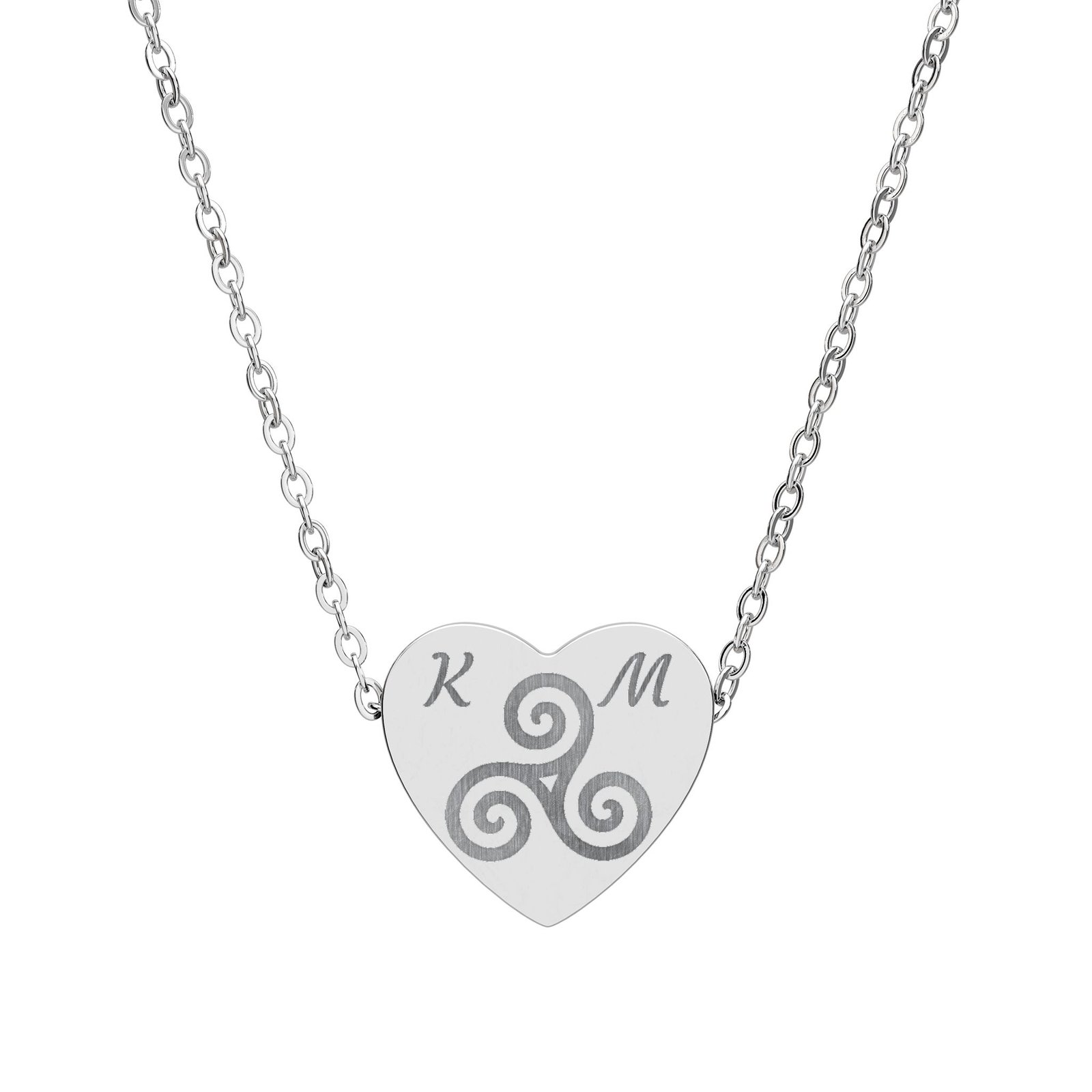 Personalized Triskelion with Initials Heart Necklace