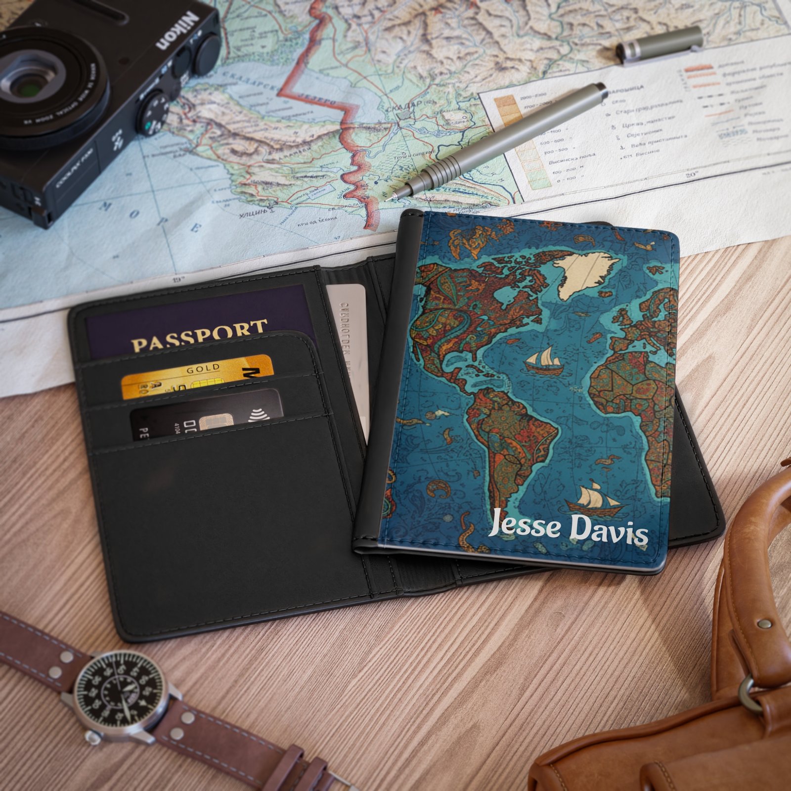 Personalized Vintage Map Passport Cover - Image 4
