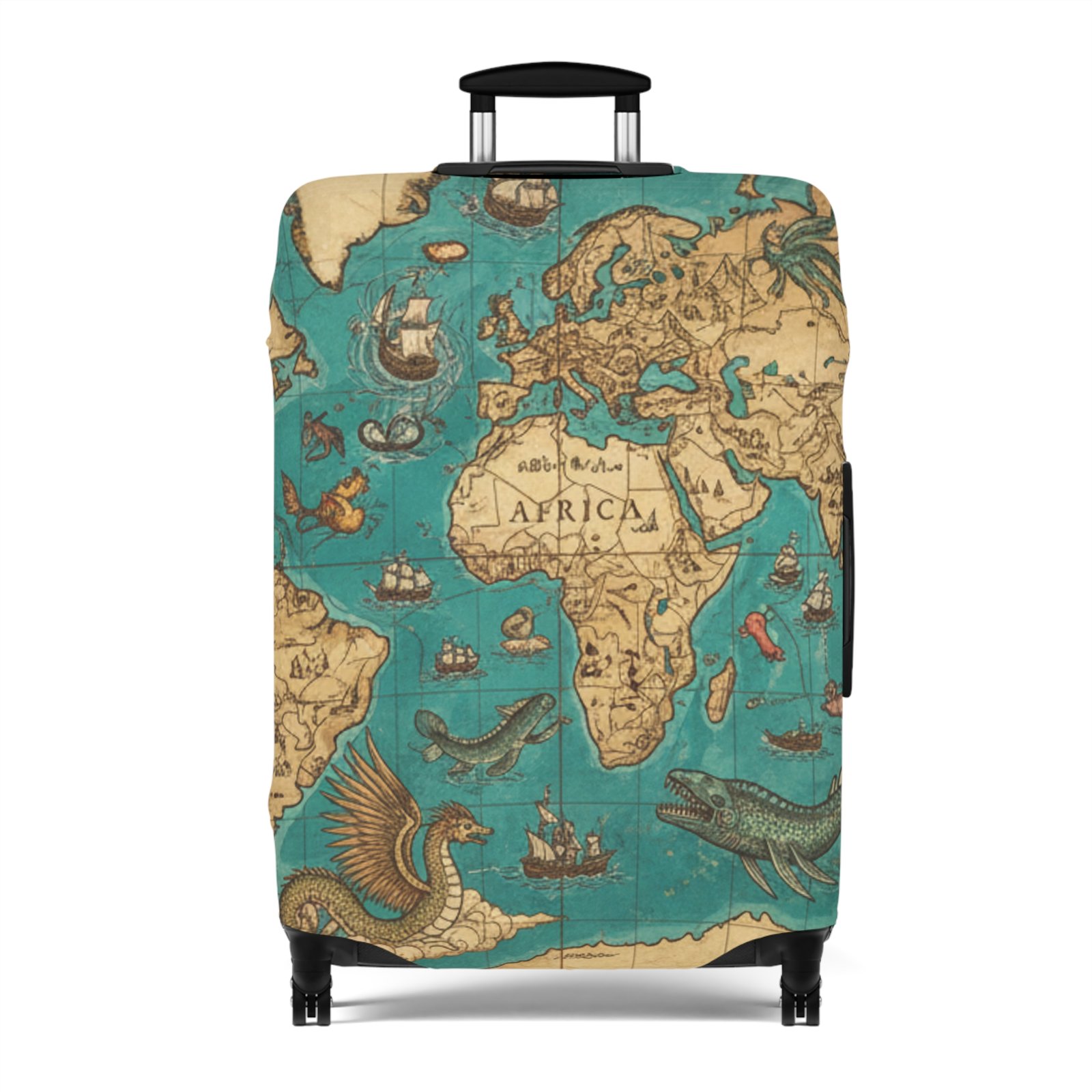 Vintage Map with Sea Monsters Luggage Cover - Image 7