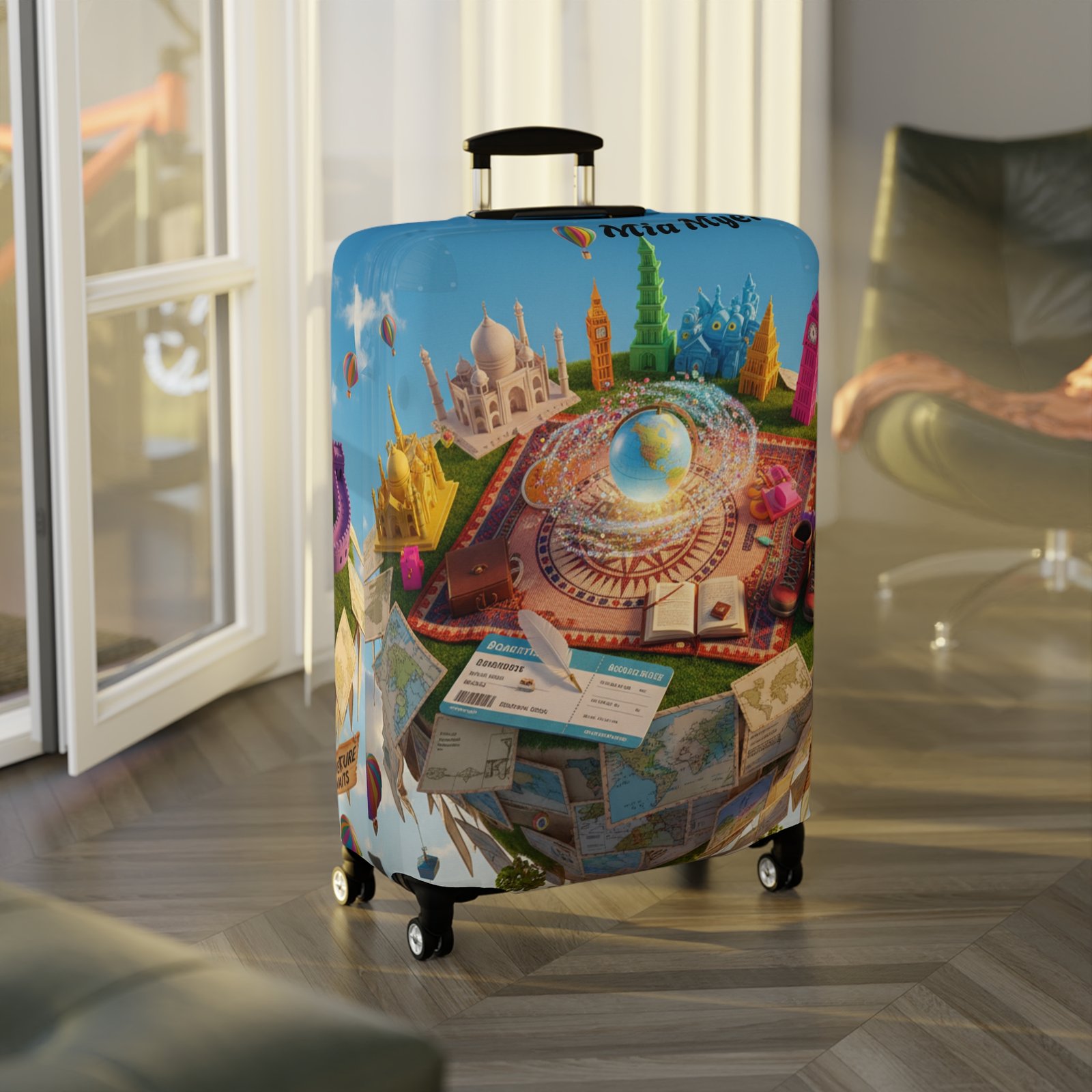 Cities Around the World Map Personalized Luggage Cover - Image 9