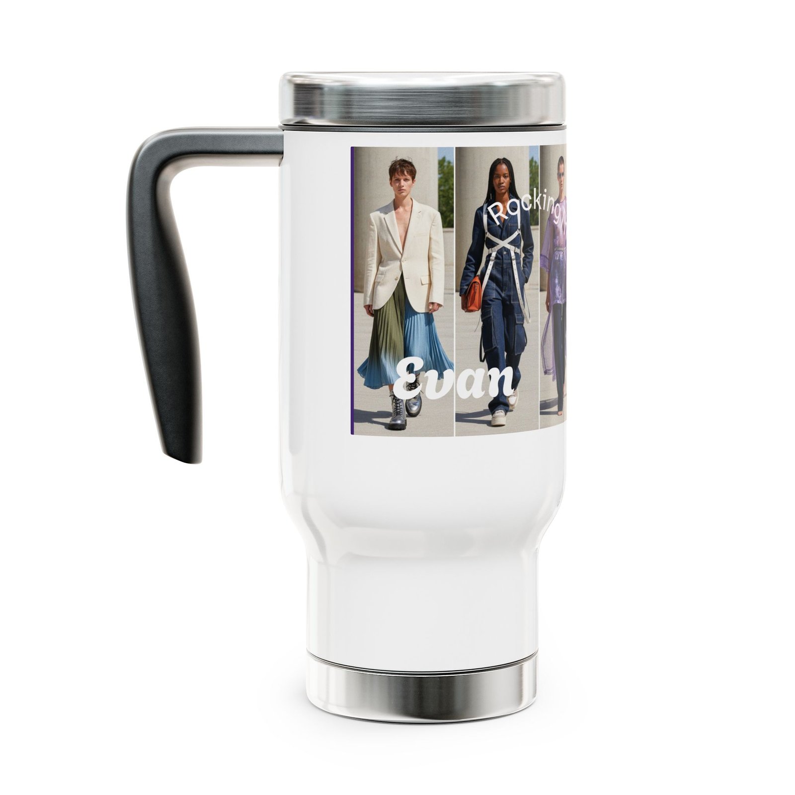 Personalized Stainless Steel Travel Mug - 14oz with Handle - Image 3