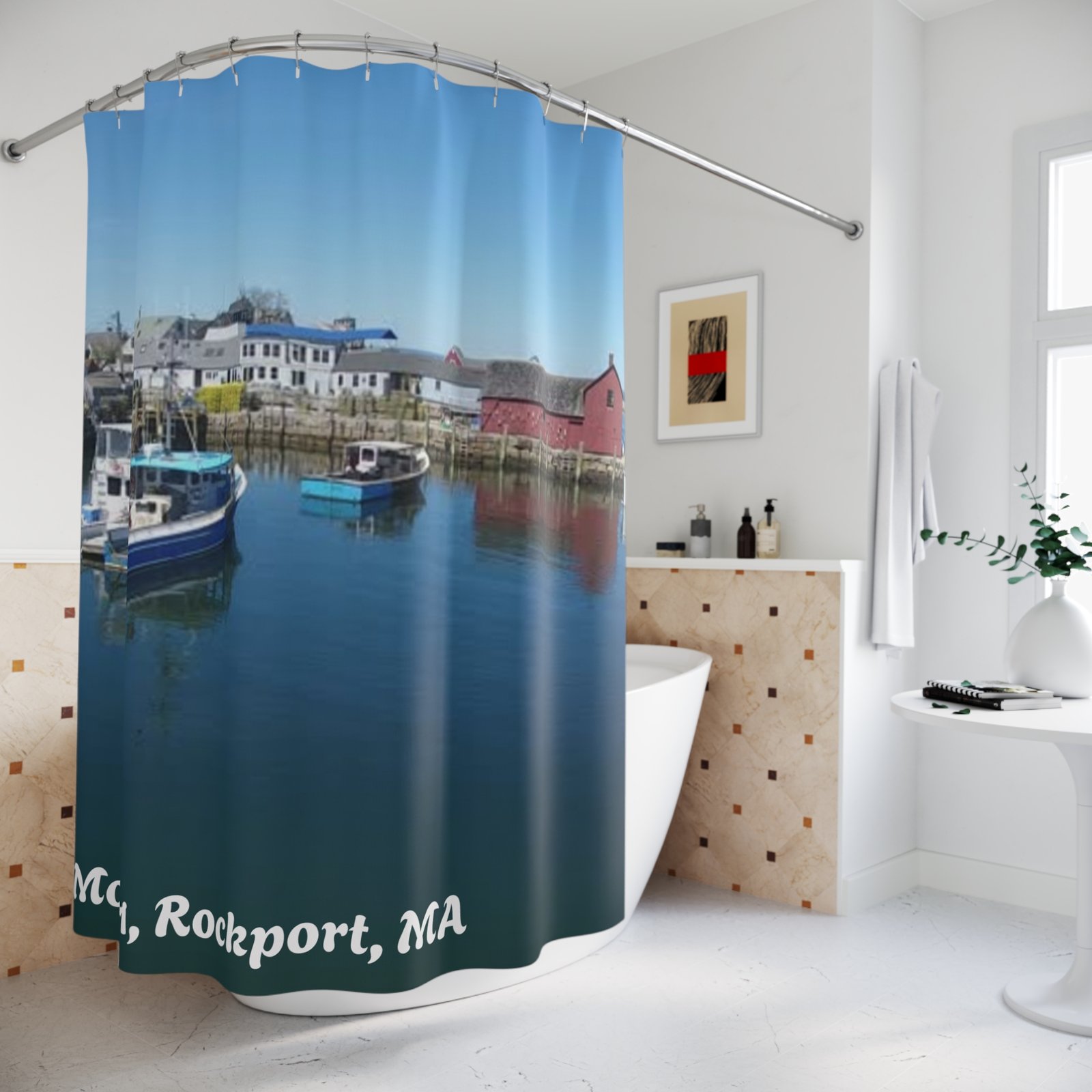 Coastal Serenity Shower Curtain, Motif 1 Rockport MA - Image 4