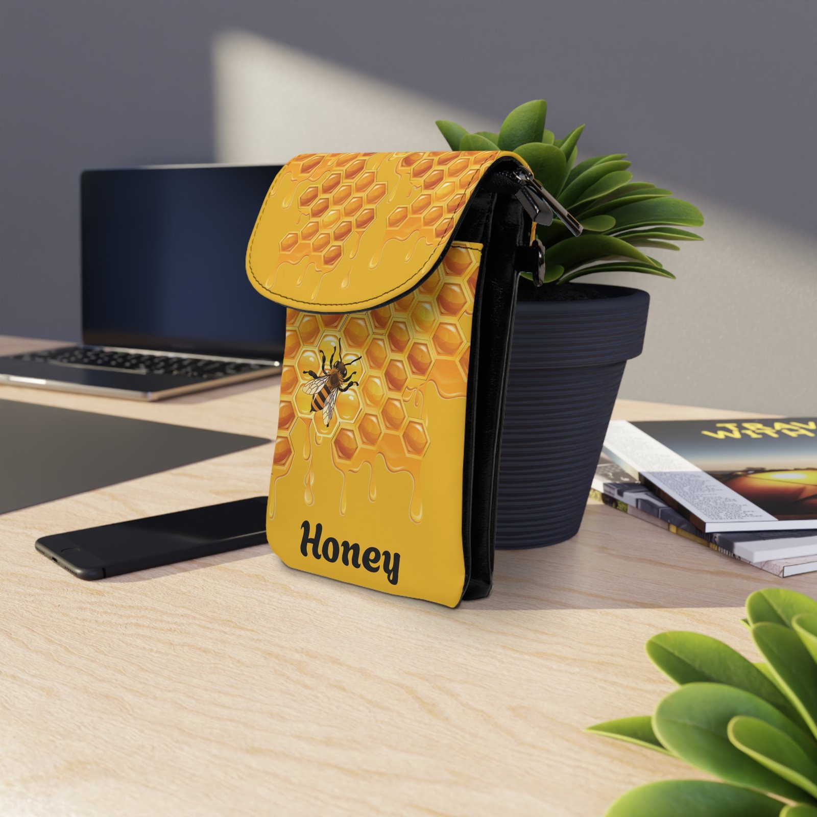 Personalized Honeycomb With Bee Small Cell Phone Wallet - Image 5