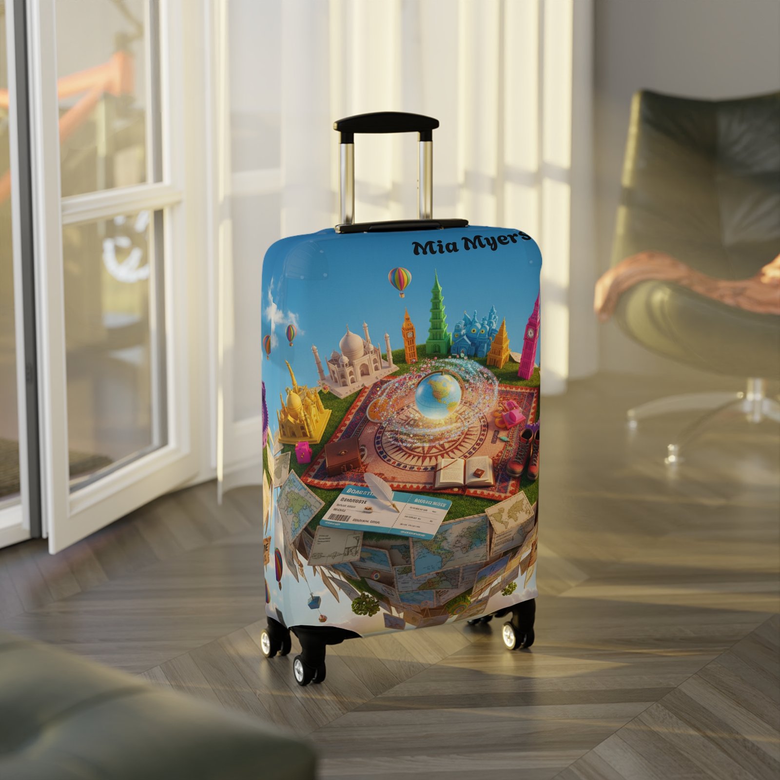 Cities Around the World Map Personalized Luggage Cover - Image 6