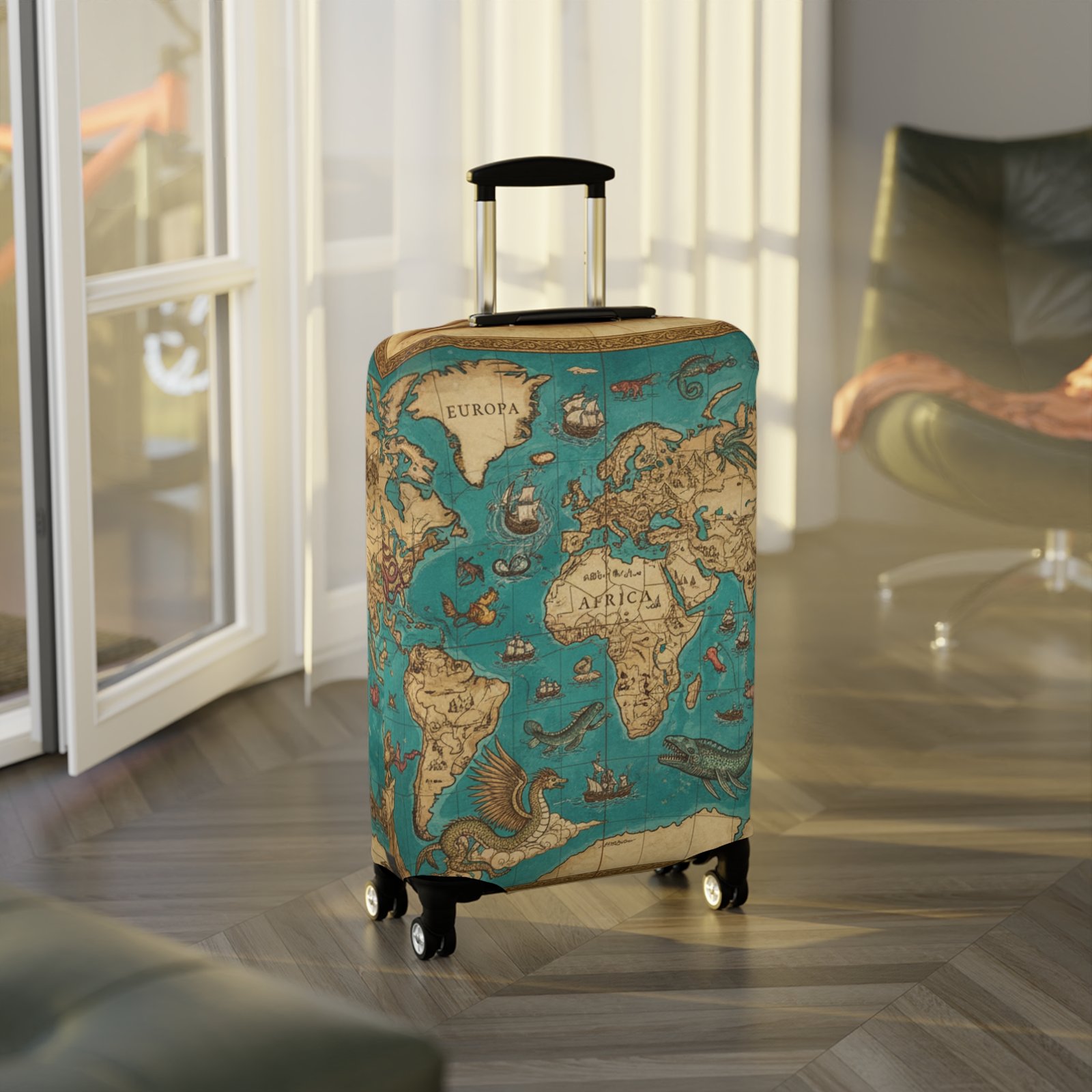 Vintage Map with Sea Monsters Luggage Cover - Image 6