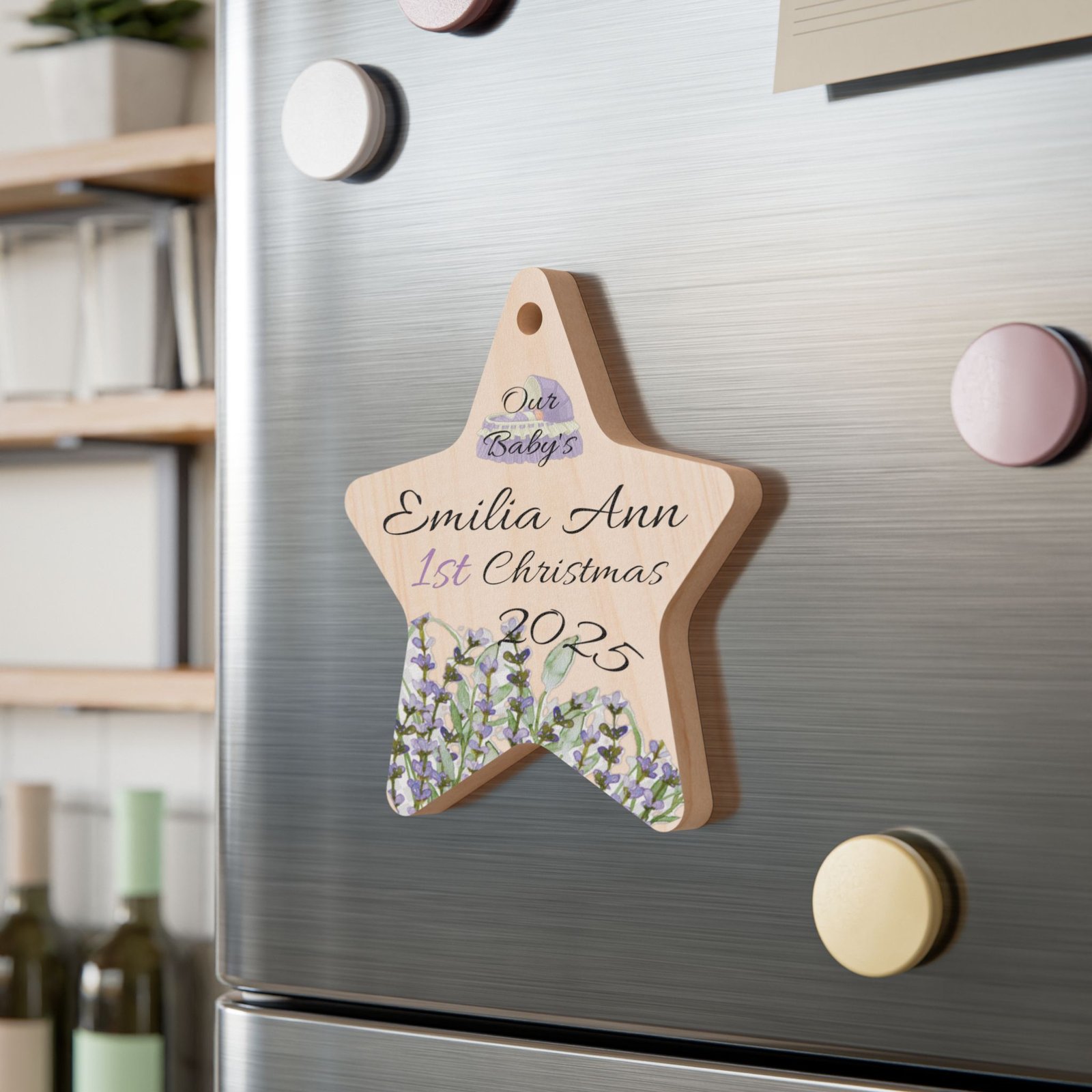 Personalized Wooden Baby's 1st Christmas w/Year Ornaments (and Magnet)