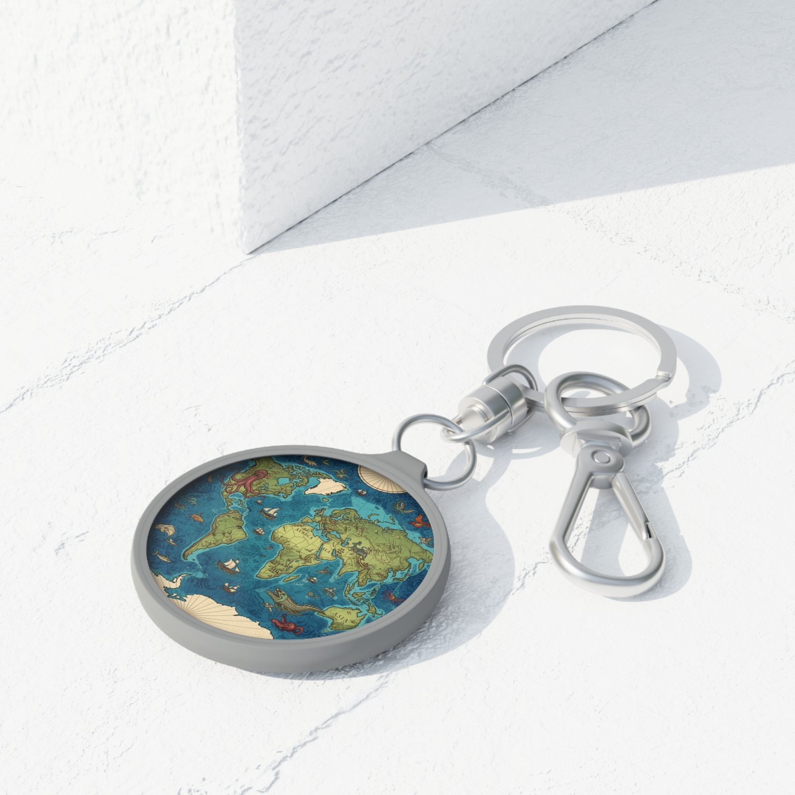 World Map with Mythical Creatures Keyring Tag - Image 3