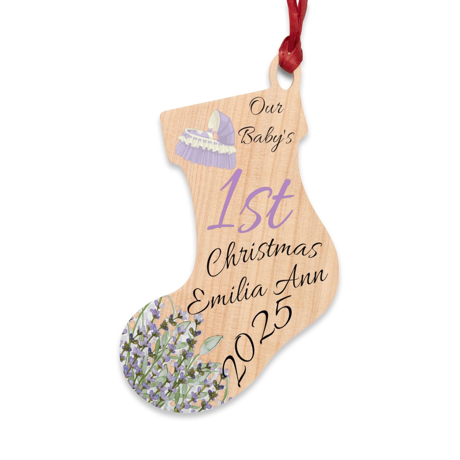 Personalized Wooden Baby's 1st Christmas w/Year Ornaments (and Magnet) - Image 2