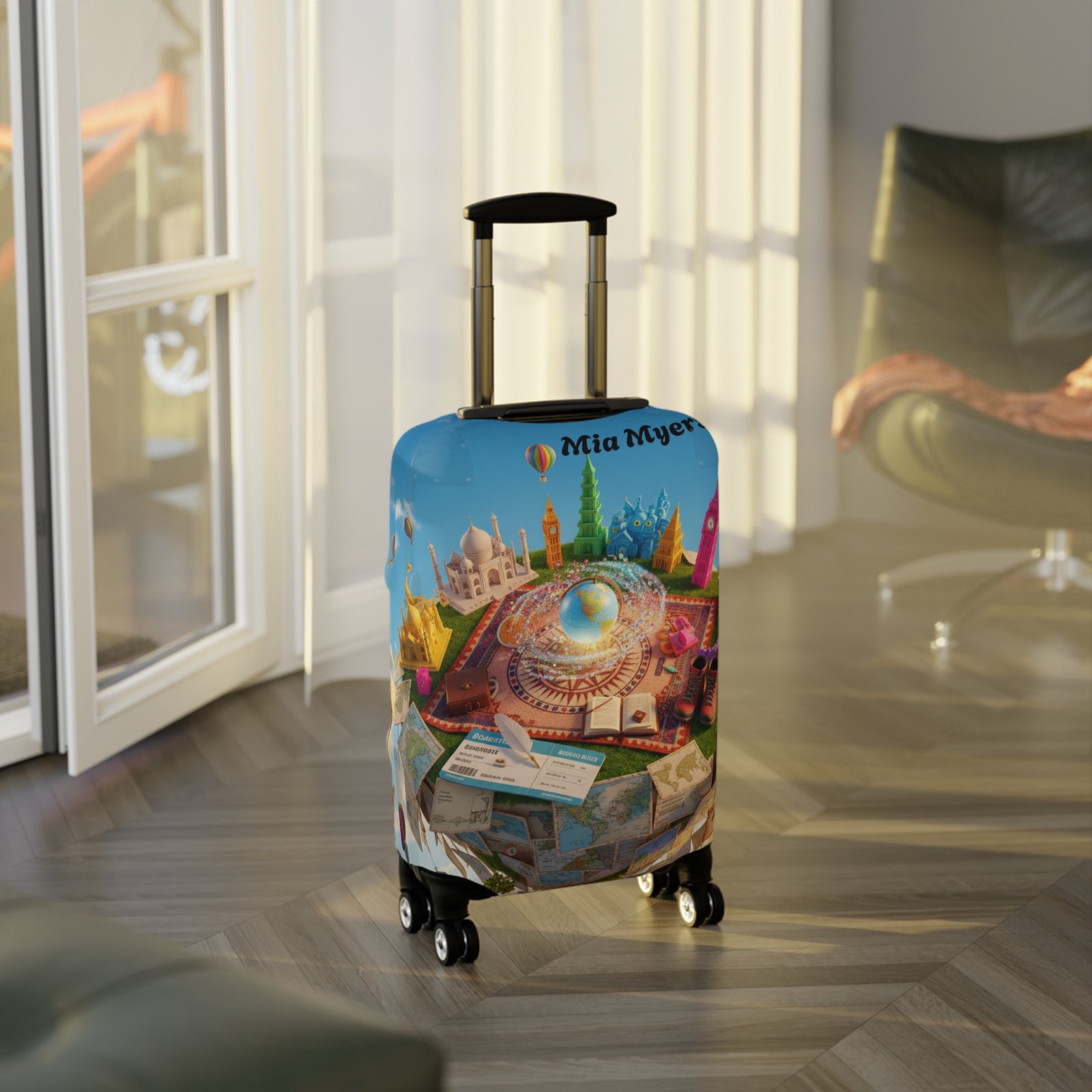 Cities Around the World Map Personalized Luggage Cover - Image 3