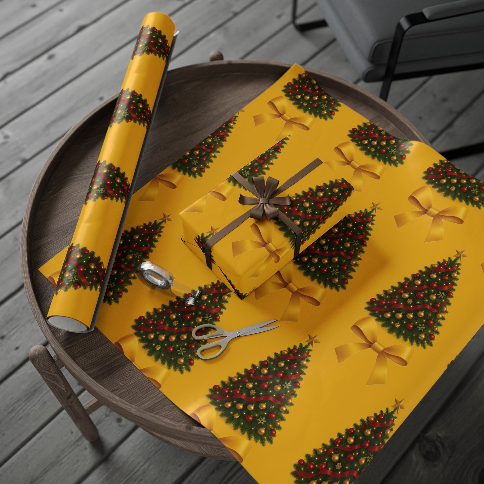 Festive Christmas Tree with Bows Wrapping Papers - Image 4