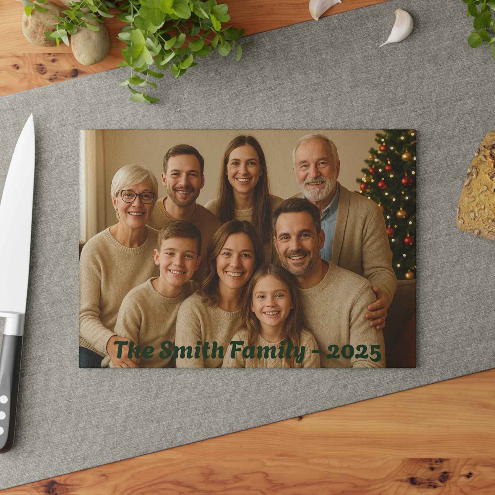 Personalized Holiday Family Photo w/Date Glass Cutting Board - Image 8