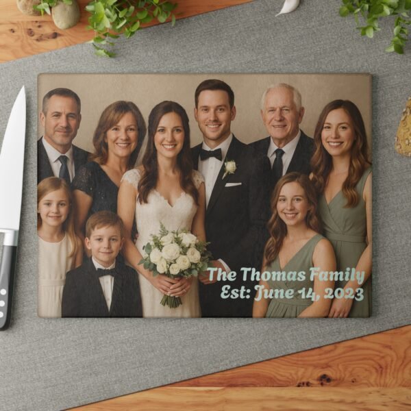 Personalized Wedding Photo w/Date Glass Cutting Board